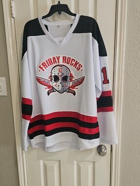 XL Hockey Jersey Friday The 13th Jason Rocks Jason Vorhees Red White 13 Cosplay